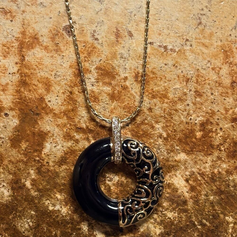 Camrose & Kross (JBK) Necklace Gold, Black Enamel & Crystals Vintage
